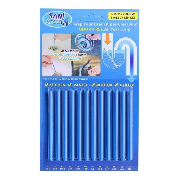 Палочки для прочистки слива раковины, ванны, мойки. Sani Sticks, 12 шт.