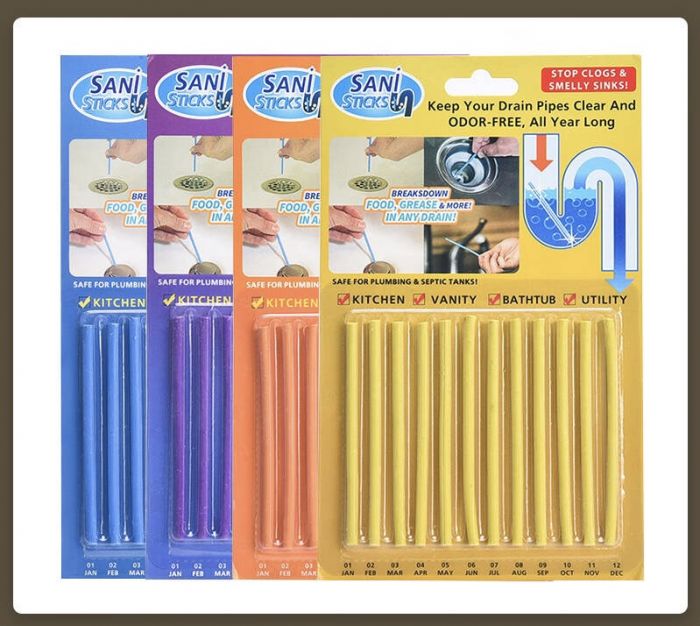 Палочки для прочистки слива раковины, ванны, мойки. Sani Sticks, 12 шт.