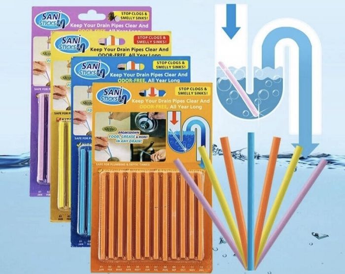 Палочки для прочистки слива раковины, ванны, мойки. Sani Sticks, 12 шт.